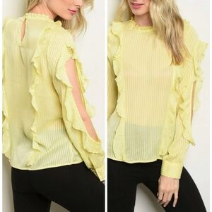 THE CLOTHING COMPANY SHEER LONG SLEEVE BLOUSE YELLOW RUFFLE TOP